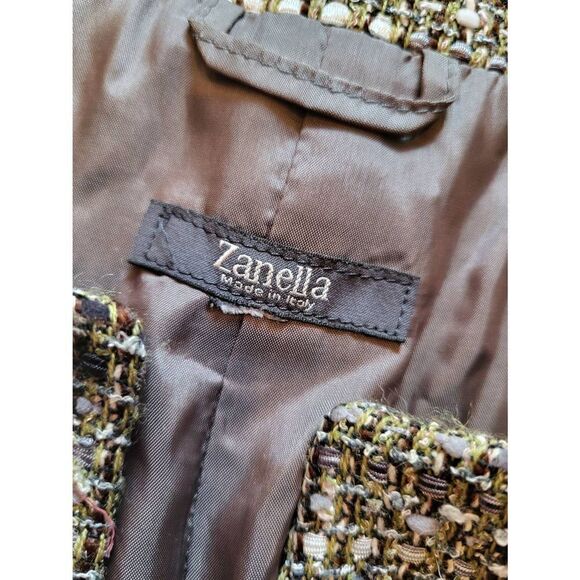 Zanella Tweed Ribbon Open Long Jacket Wool Silk Women's Small - Picture 3 of 6